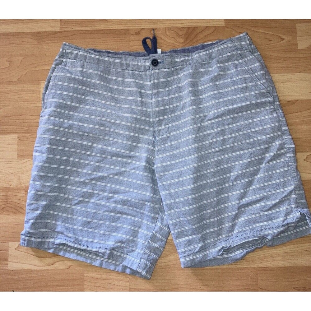 Izod Shorts Mens 32 Blue Striped Chambray Chino Saltwater Collection Beach